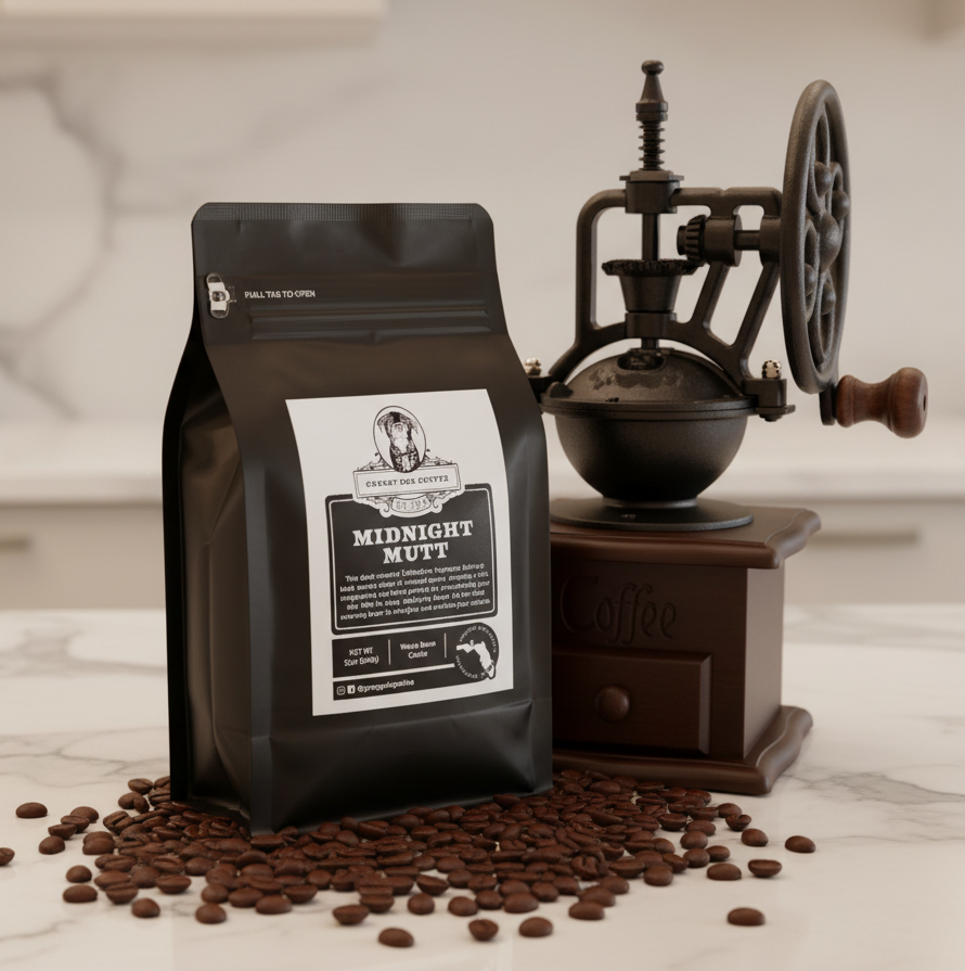 Whole Bean Midnight Mutt Roasted Cocoa Colombian Dark Roast 12oz