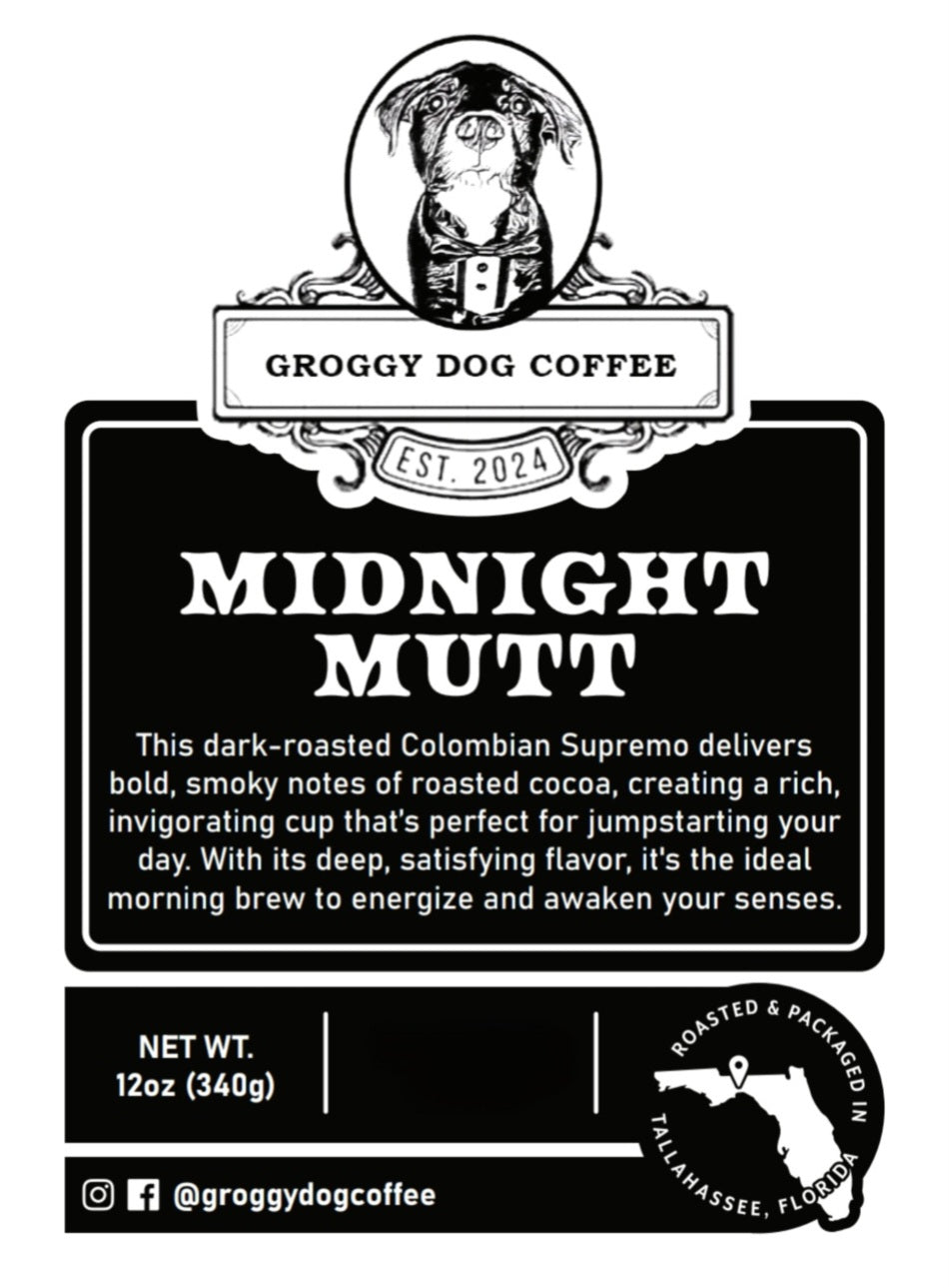 Midnight Mutt Colombian Dark Roast 12oz Ground Coffee
