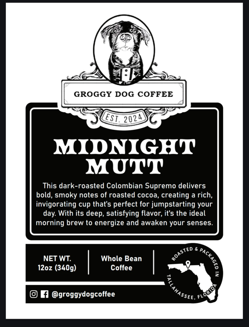 Whole Bean Midnight Mutt Dark Roast 12oz Coffee