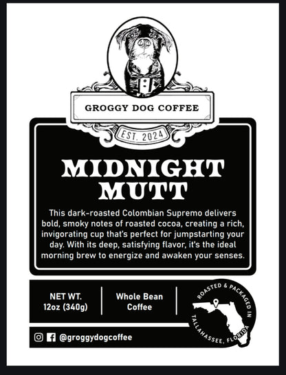 Whole Bean Midnight Mutt Dark Roast 12oz Coffee