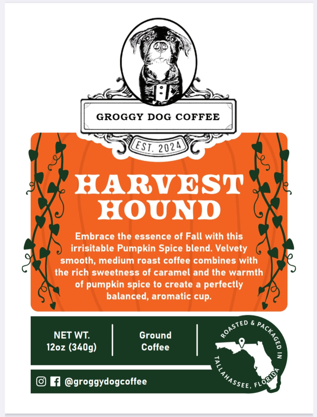 Harvest Hound Pumpkin Spice, Medium Roast Seasonal 12oz Ground Coffee